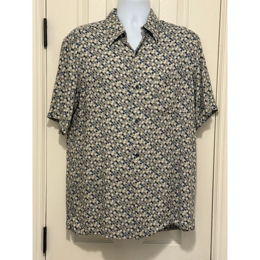 Crazy Horse Button-Up Shirt L – Retro Geometric Print, Short Sleeve Casual
